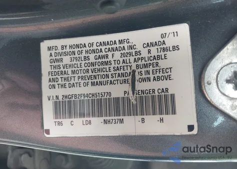 2012 Honda Civic Ex-L from USA, damaged, VIN 2HGFB2F94CH515770